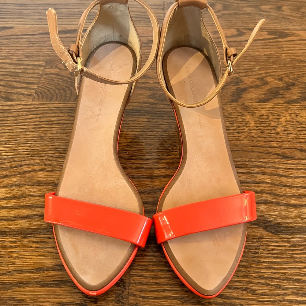Size 7 tan heels with coral strap from Zara
